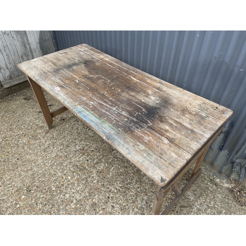 128 - A vintage wooden folding trestle table 170x50