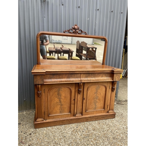 143 - A Victorian mahogany two drawer and door mirror back sideboard 135cm wide