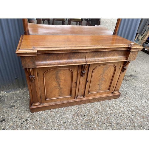 143 - A Victorian mahogany two drawer and door mirror back sideboard 135cm wide