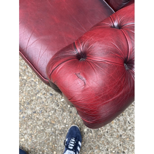 166 - A red leather chesterfield sofa AF