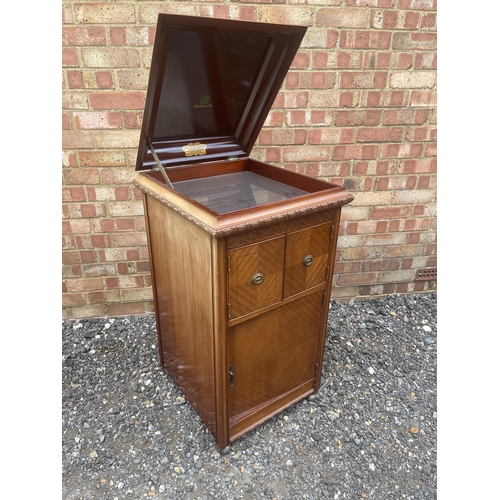 18 - A mahogany gramophone cabinet converted to display case with glass top