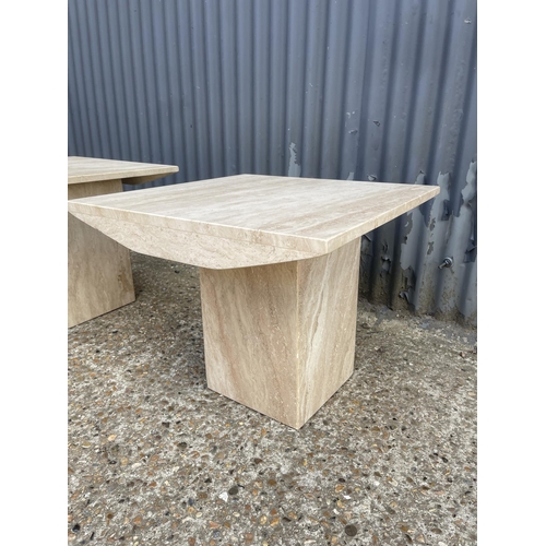 256 - A pair of limestone travertine side tables 60x 60x 50