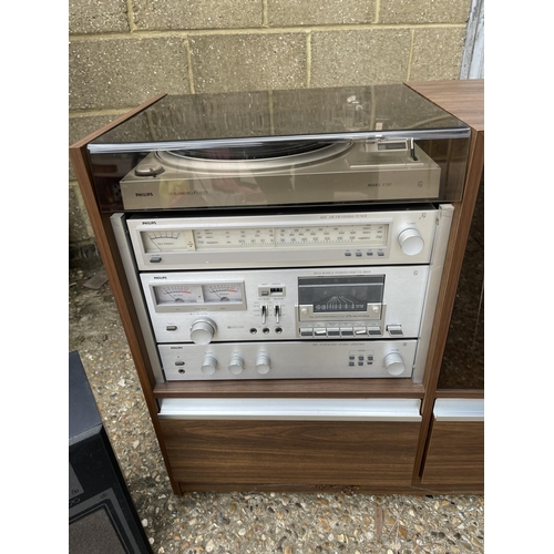 297 - A Phillips hifi in cabinet together with a pair of Marantz speakers