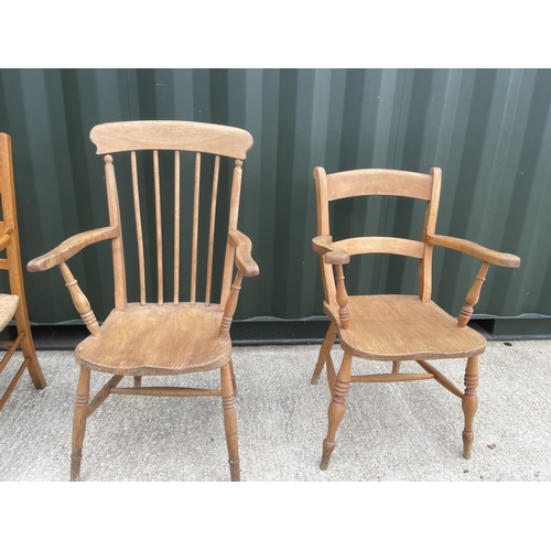 334 - Three farmhouse style carver chairs assorted styles