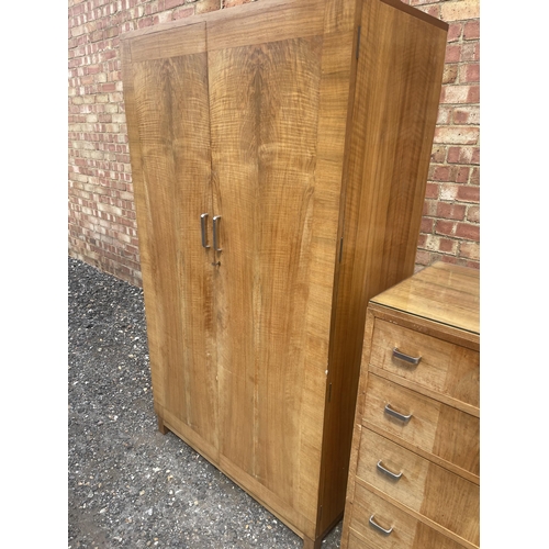 38 - A deco period three piece bedroom suite by HEALS consisting of a chest of five drawers, three drawer... 