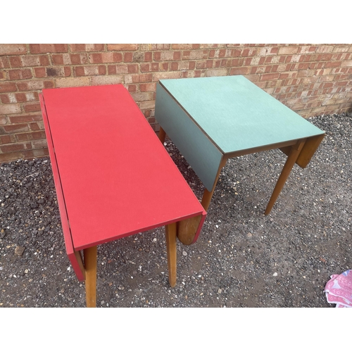 40 - Two retro kitchen tables, one red, one green Formica tops