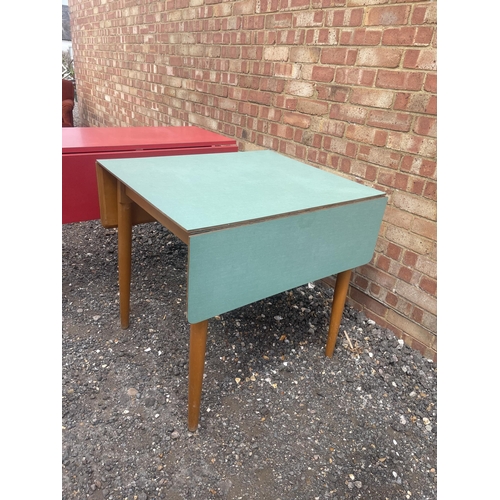 40 - Two retro kitchen tables, one red, one green Formica tops