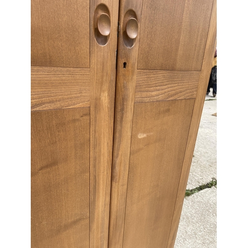 54 - Ercol light elm double wardrobe 90 x 53 x 180 cms