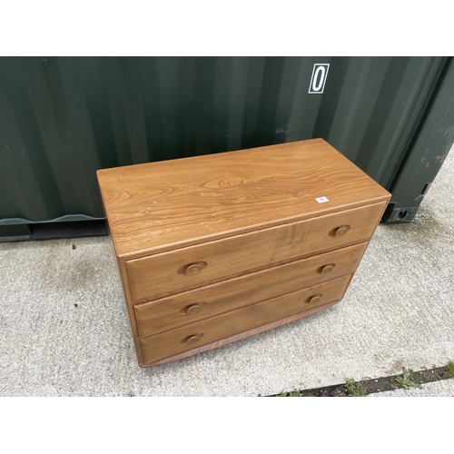 56 - Ercol light elm chest of three drawers 92 x 44 x 66 cms