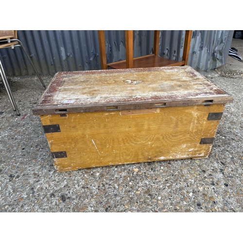 81 - A pine box together with a teak fold over card table