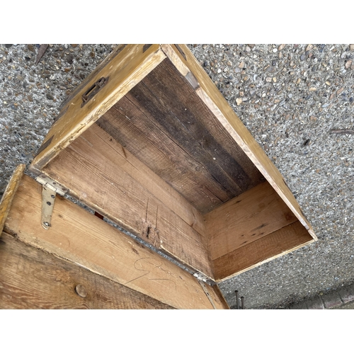 81 - A pine box together with a teak fold over card table