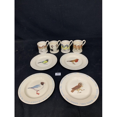 777 - Four Emma Bridgewater Bird Mugs and four Bird plates (some crazing on the base of two mugs, no chips... 