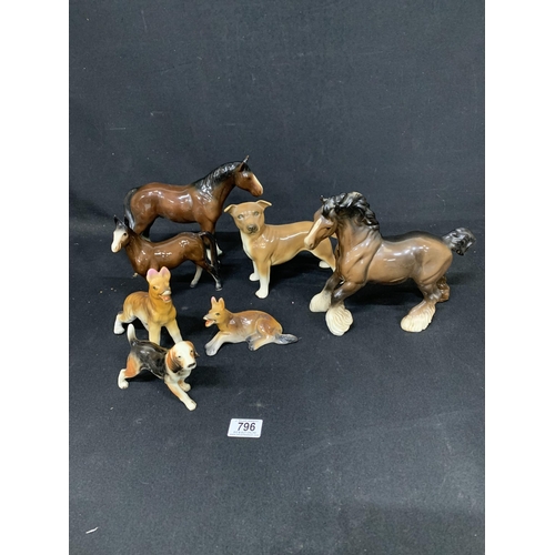 796 - Beswick shire horse (no damage) and othe figures