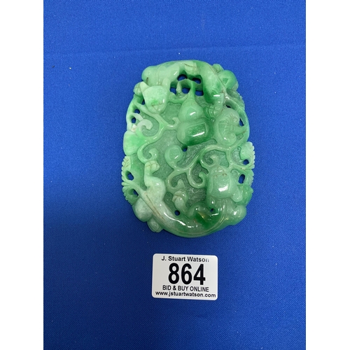 864 - Large green Jade tablet 11 x 8 cms