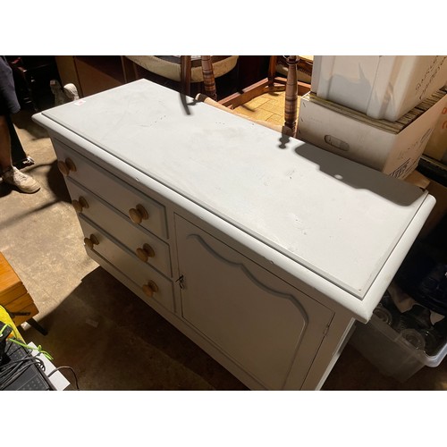 307 - A grey painted pine dresser base 138x43x82