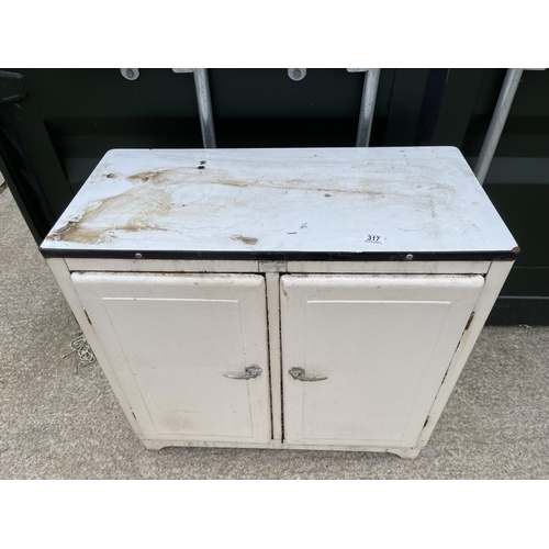 50G - Vintage enamel top two door sideboard 88 x 40 x 85