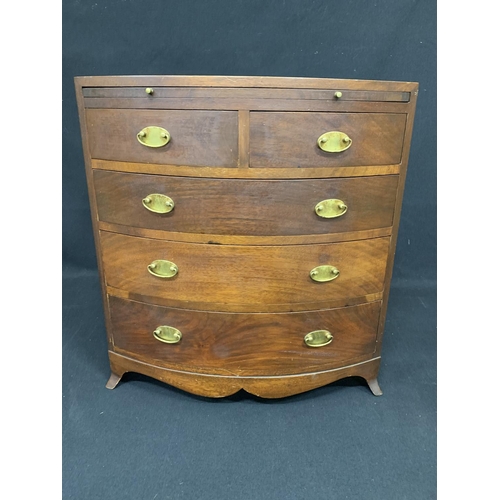 701 - Miniature mahogany bow front chest of drawers, 44 x 41 x 26cms