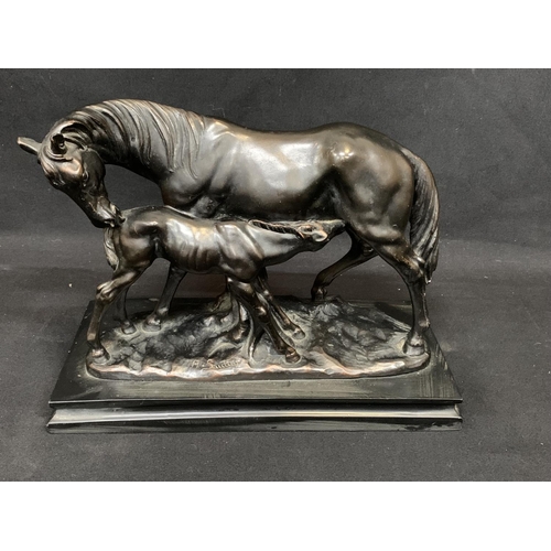 702 - Bronze effect figure of horse and foal, length 35cms, height 26cms