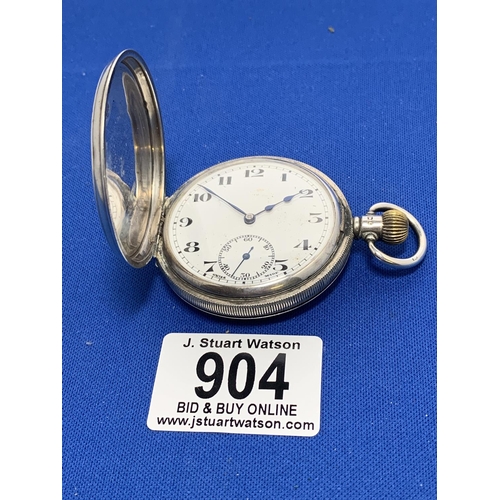 904 - Hallmarked Silver Cased Hunter Pocket Watch (not running),