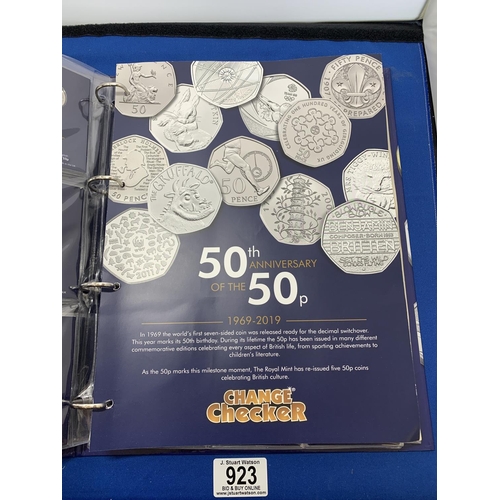 923 - Album containing full set 2018 Alphabet 10p Coins, 50th Anniversary Set of  26 50p Coins, 2022 King ... 