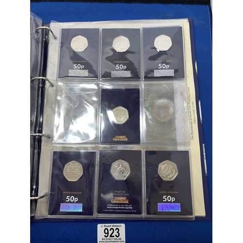 923 - Album containing full set 2018 Alphabet 10p Coins, 50th Anniversary Set of  26 50p Coins, 2022 King ... 