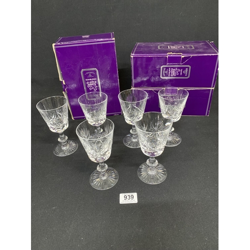 939 - Set of six Edinburgh Crystal White Wine Glasses with Boxes