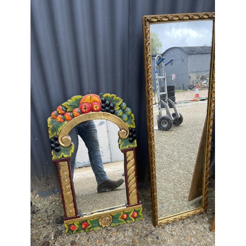 138 - A pine mirror, a gilt mirror and a fruit mirror