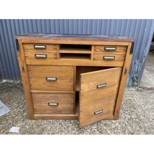 146 - A modern light oak fold over workstation desk