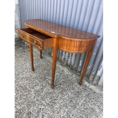 158 - A reproduction mahogany single drawer console table with brass inlay 108cm wide