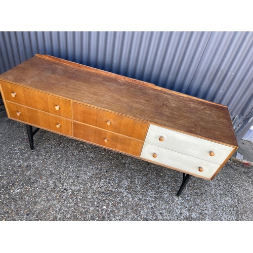 163 - A light oak mid century bank of six drawers