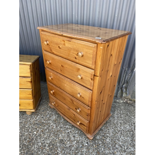 166 - A pine chest of five together with a smaller pine chest of three