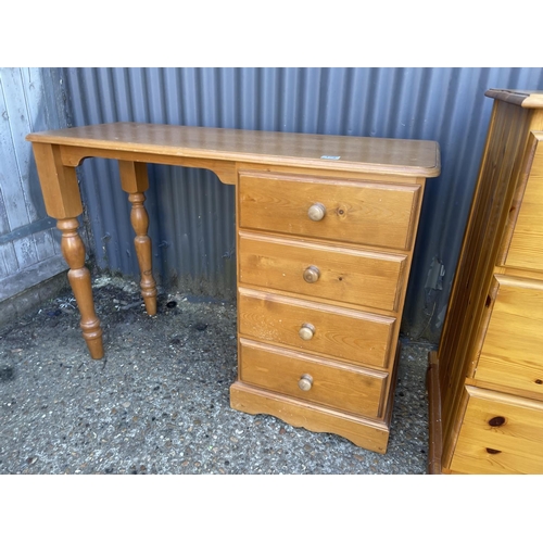 174 - A pine chest of three together with a four drawer writing desk