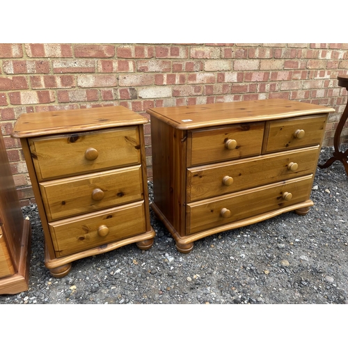 18 - A pine chest of four together with two pine bedsides