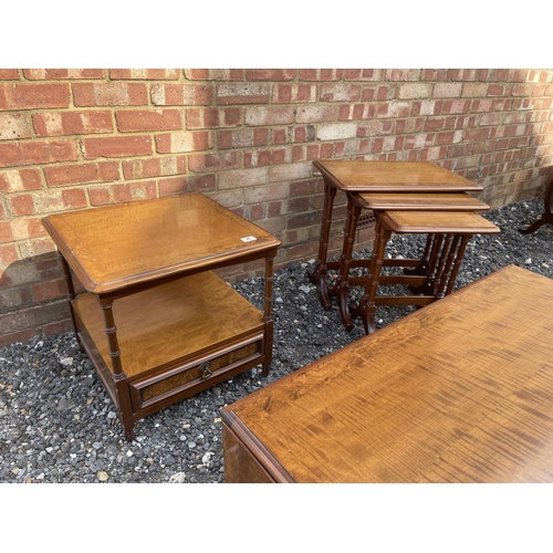 20 - A reproduction mahogany coffee table, nest of three and lamp table