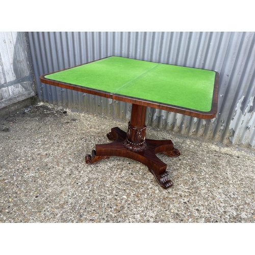 204 - A victorian rosewood fold over card table with baize surface