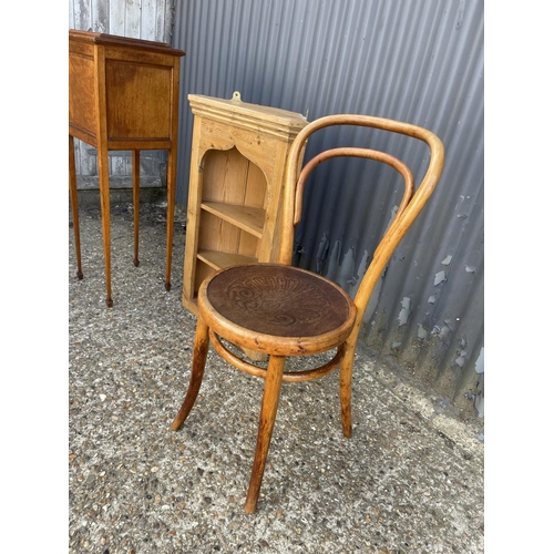 207 - A bentwood chair, pine corner wall shelves and jardiniere stand