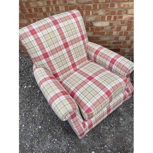 23 - A red and white chequered pattern armchair