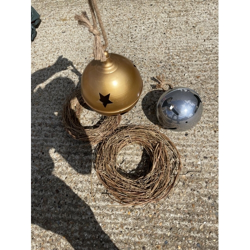 235 - Two wicker wreaths and two jingling baubles