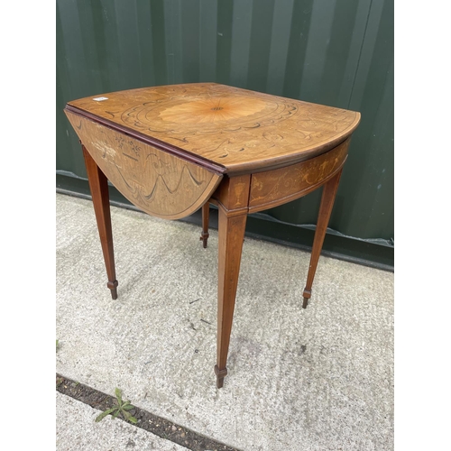 286 - An inlaid mahogany drop leaf occasional table with drawer