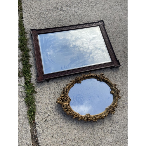 304 - A rectangular fretwork mirror together with a gold gilt framed mirror