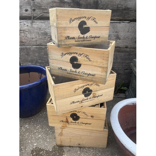 385 - Three sets of three new wooden garden crates