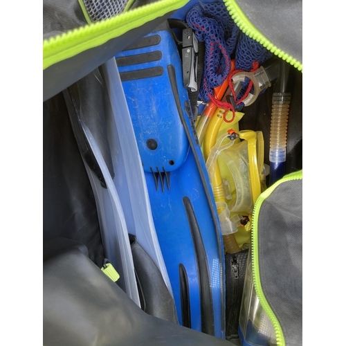 442 - Bag of diving equipment including oxygen tank and flippers etc