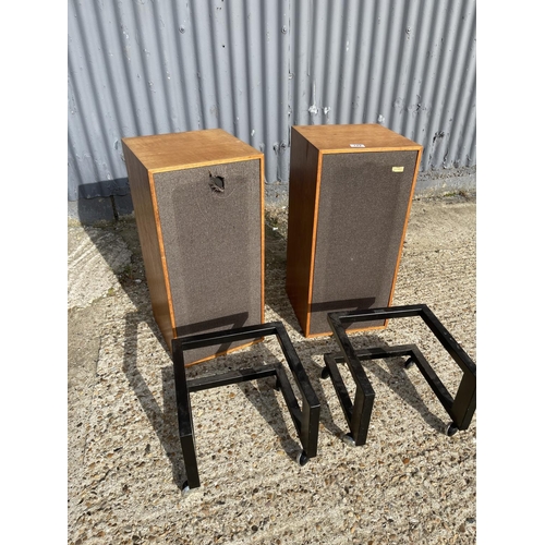 122 - A pair of teak cases SPLENDOR SPEAKERS with trolley stands