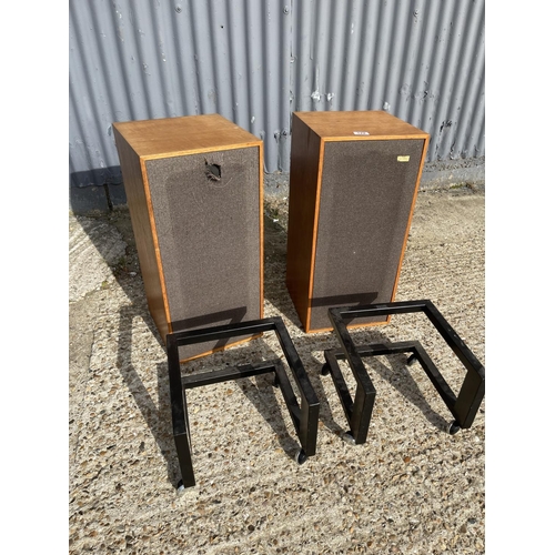 122 - A pair of teak cases SPLENDOR SPEAKERS with trolley stands