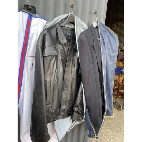 156 - A collection of 7 suits and jackets including leather jacket