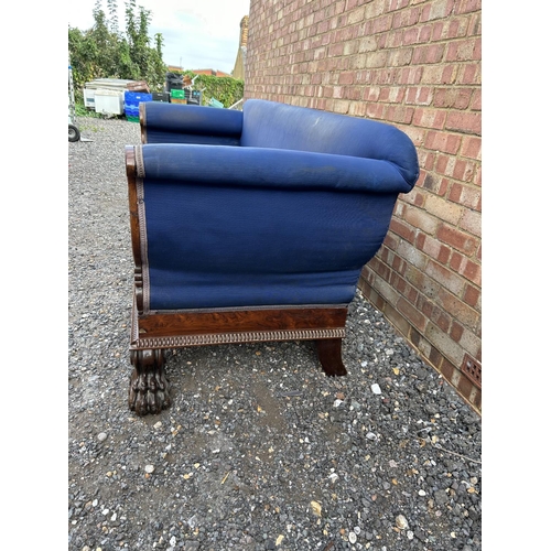 21 - A large William IV rosewood sofa upholstered in blue 230x80x86