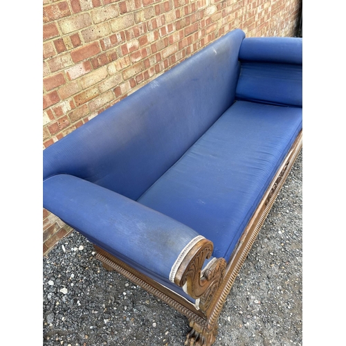 21 - A large William IV rosewood sofa upholstered in blue 230x80x86