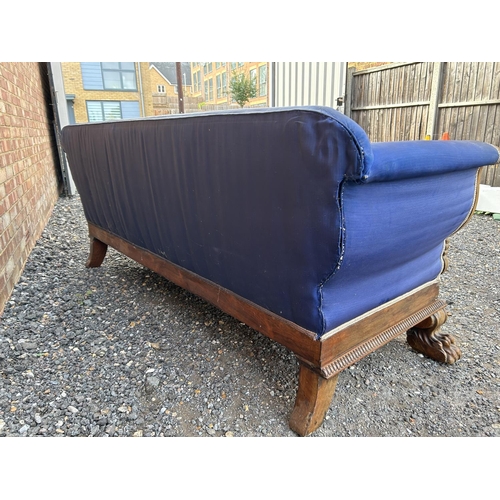 21 - A large William IV rosewood sofa upholstered in blue 230x80x86