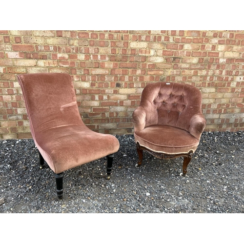 27 - Two pink upholstered Victorian nursing chairs