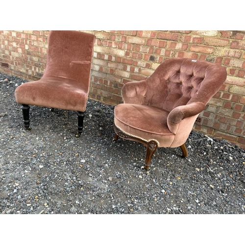 27 - Two pink upholstered Victorian nursing chairs